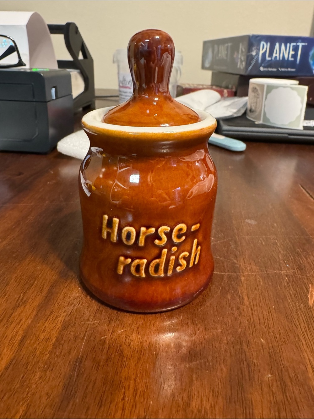 Vintage Hall China Brown Horseradish Pot with Lid
